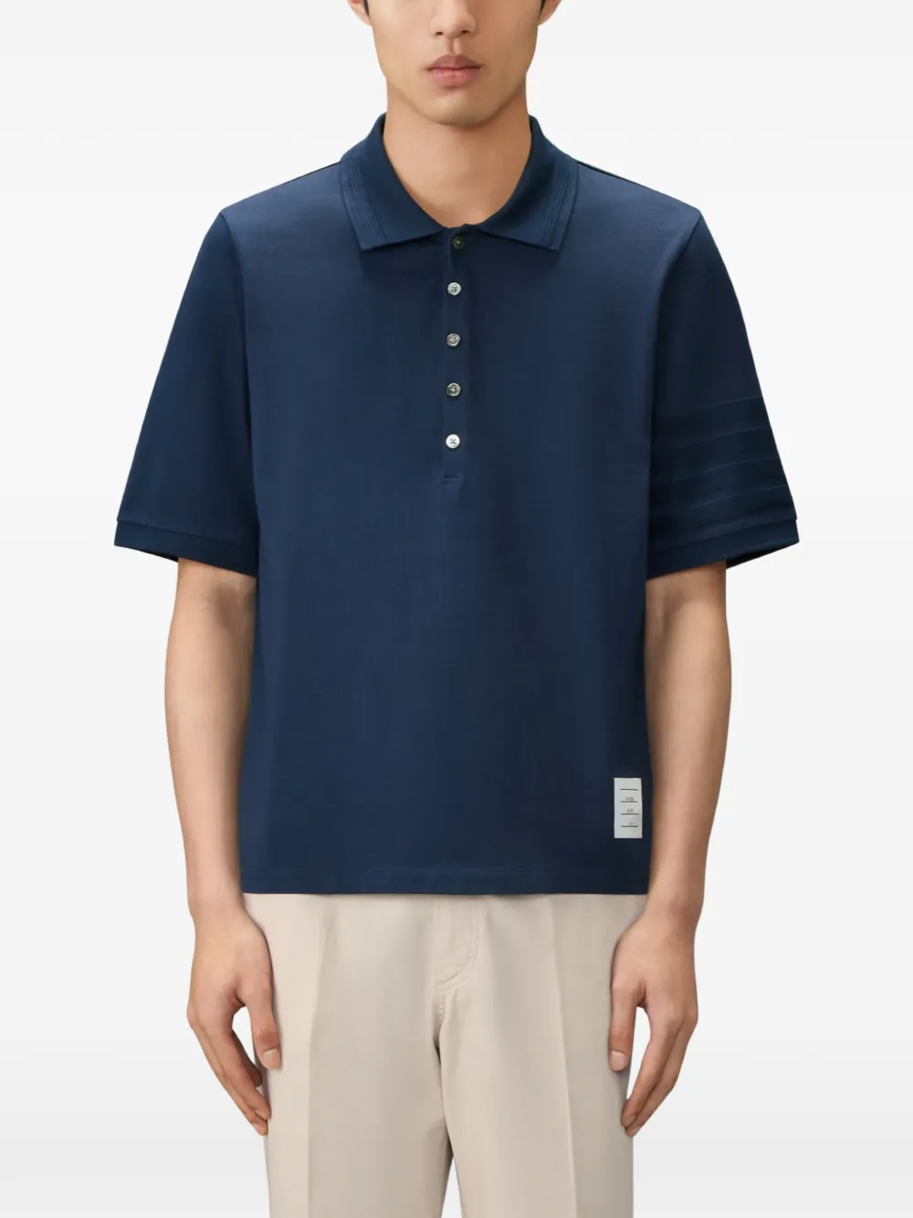 Thom Browne 4-Bar ottoman poloshirt Blauw