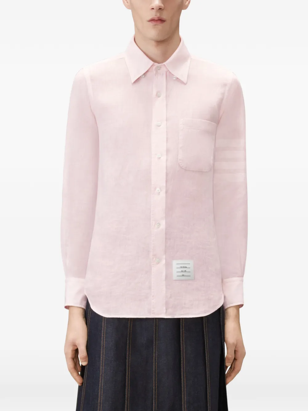 Thom Browne Linnen overhemd met vier strepen Roze