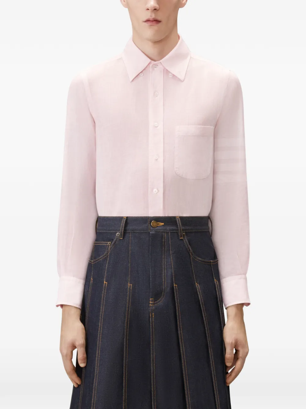 Thom Browne Linnen overhemd met vier strepen Roze