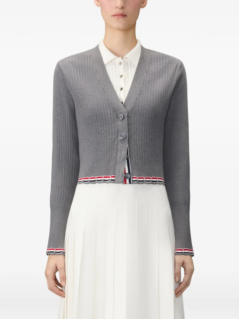 Thom Browne Pointelle vest met ribstiksel Grijs