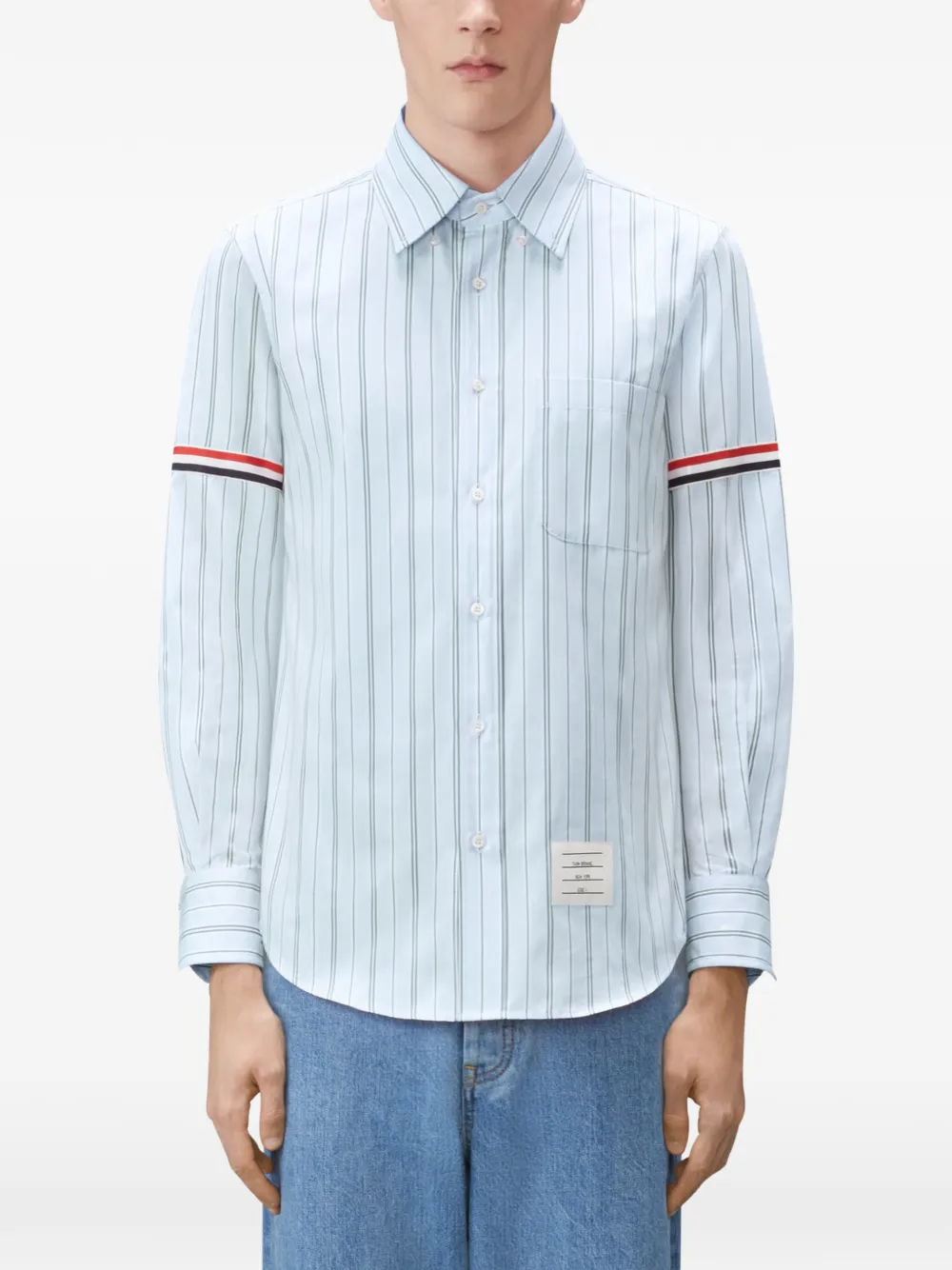 Thom Browne Popeline gestreept overhemd met armbanden Blauw