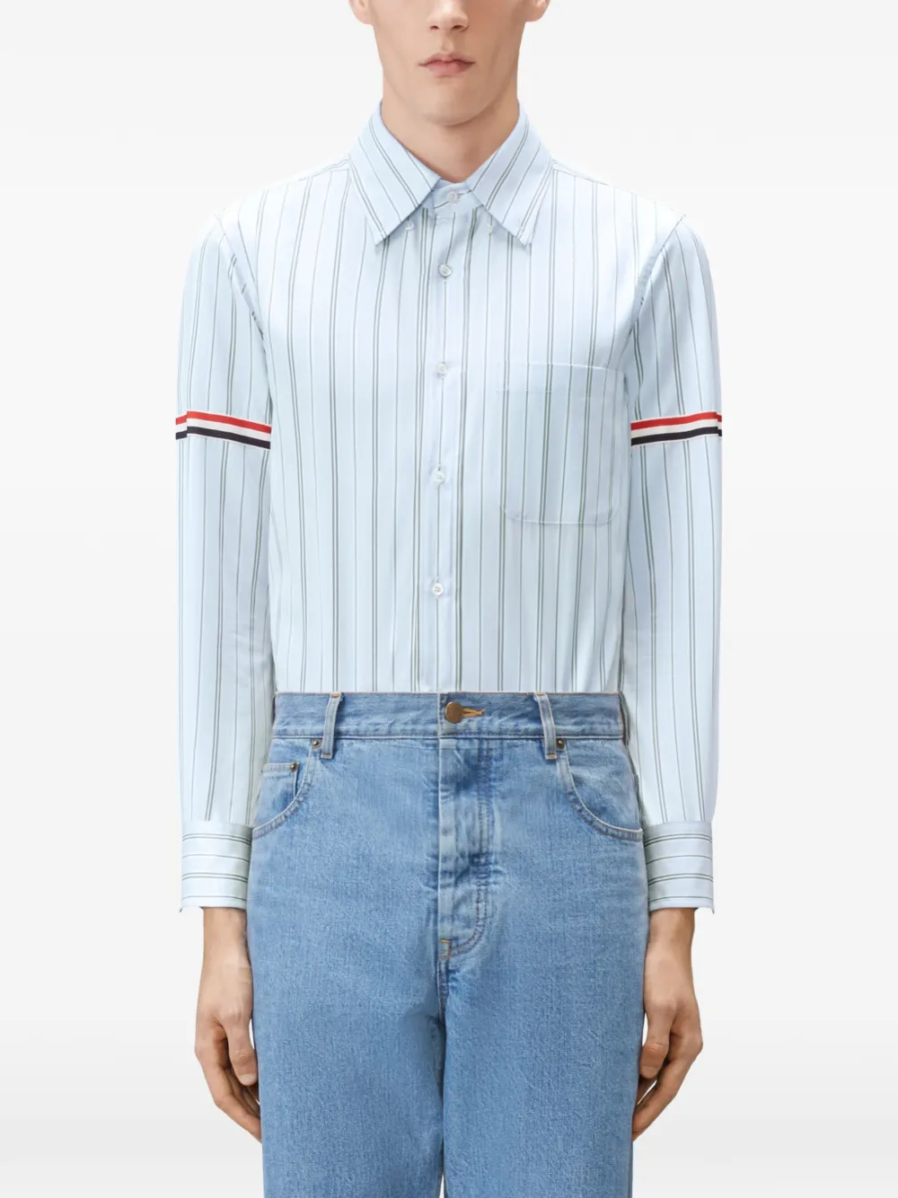 Thom Browne Popeline gestreept overhemd met armbanden Blauw