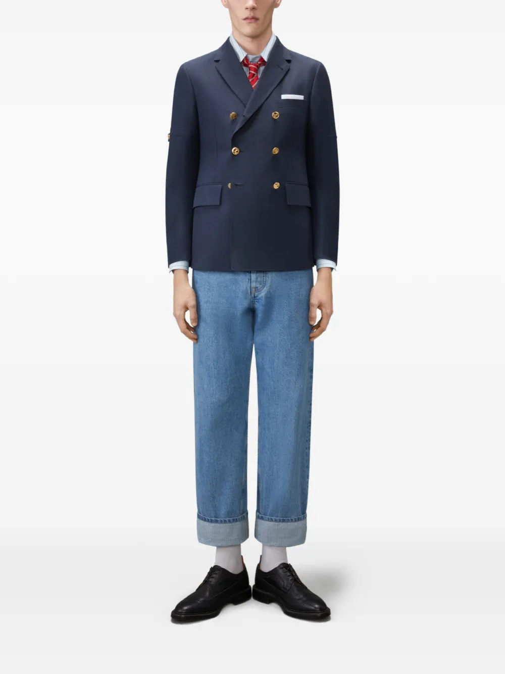 Thom Browne Popeline gestreept overhemd met armbanden Blauw