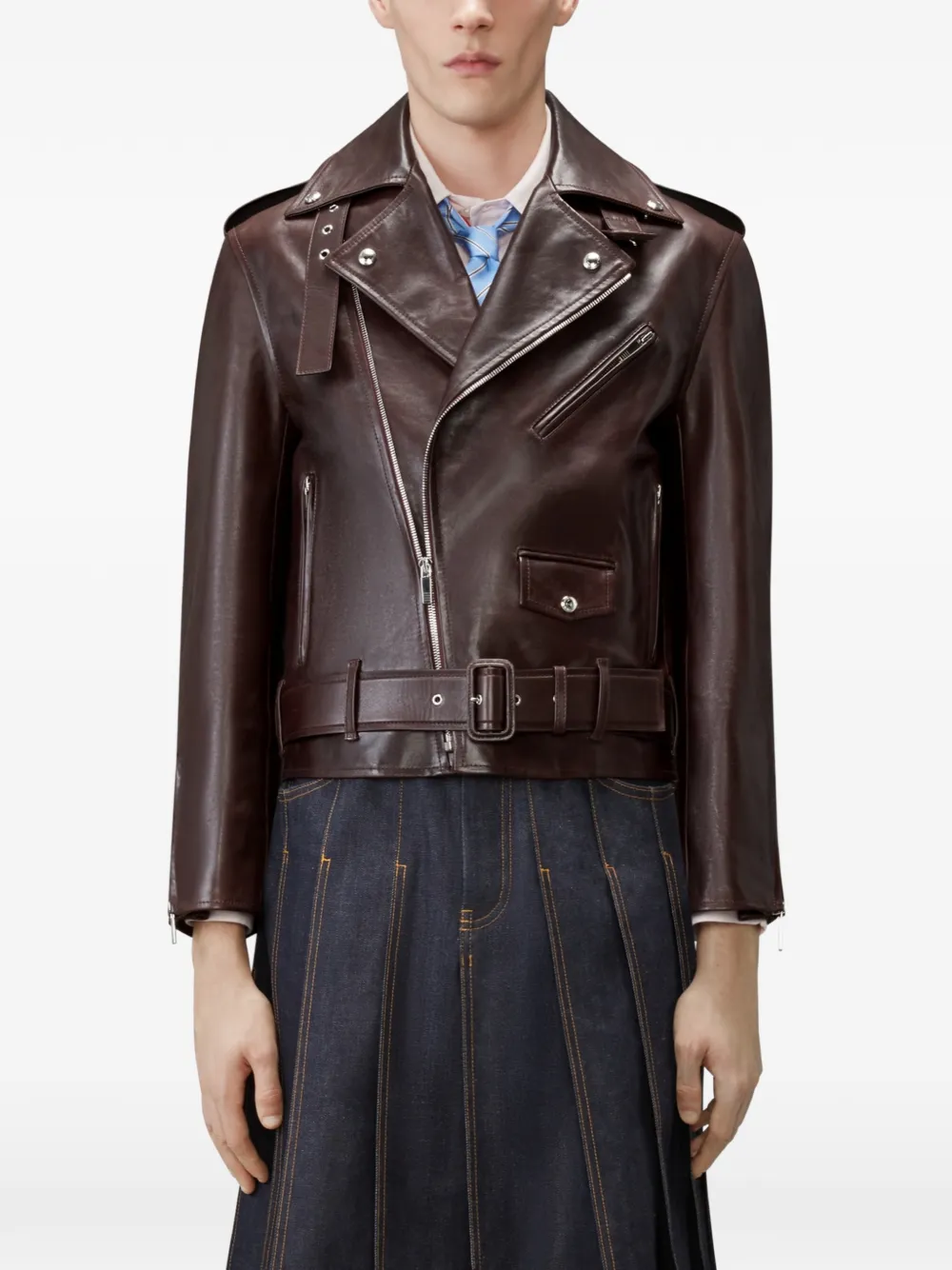 Thom Browne Leren bikerjack Bruin