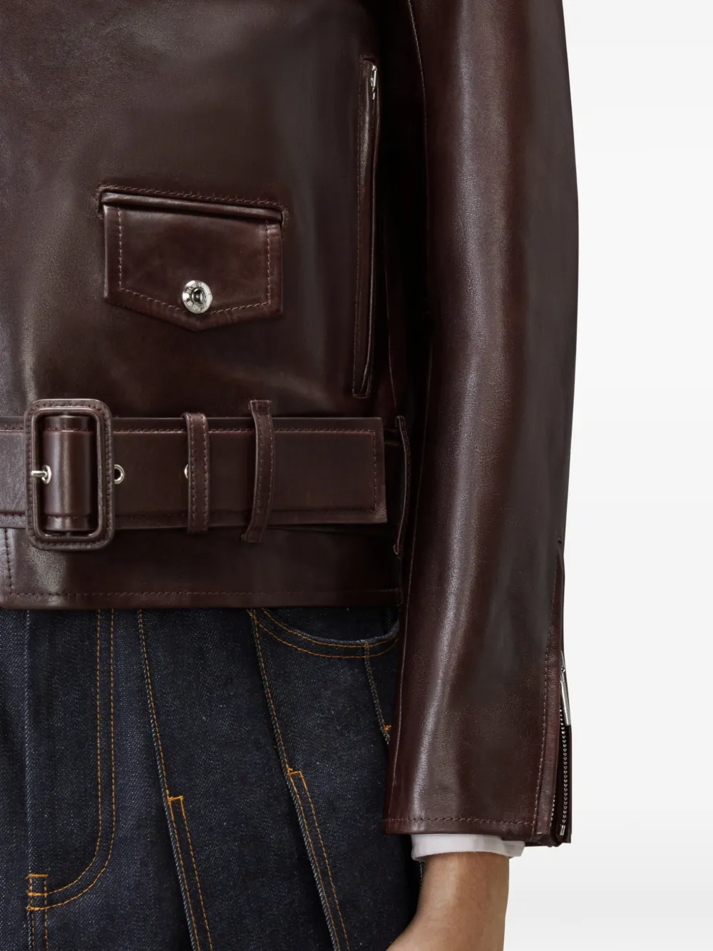 Thom Browne Leren bikerjack Bruin