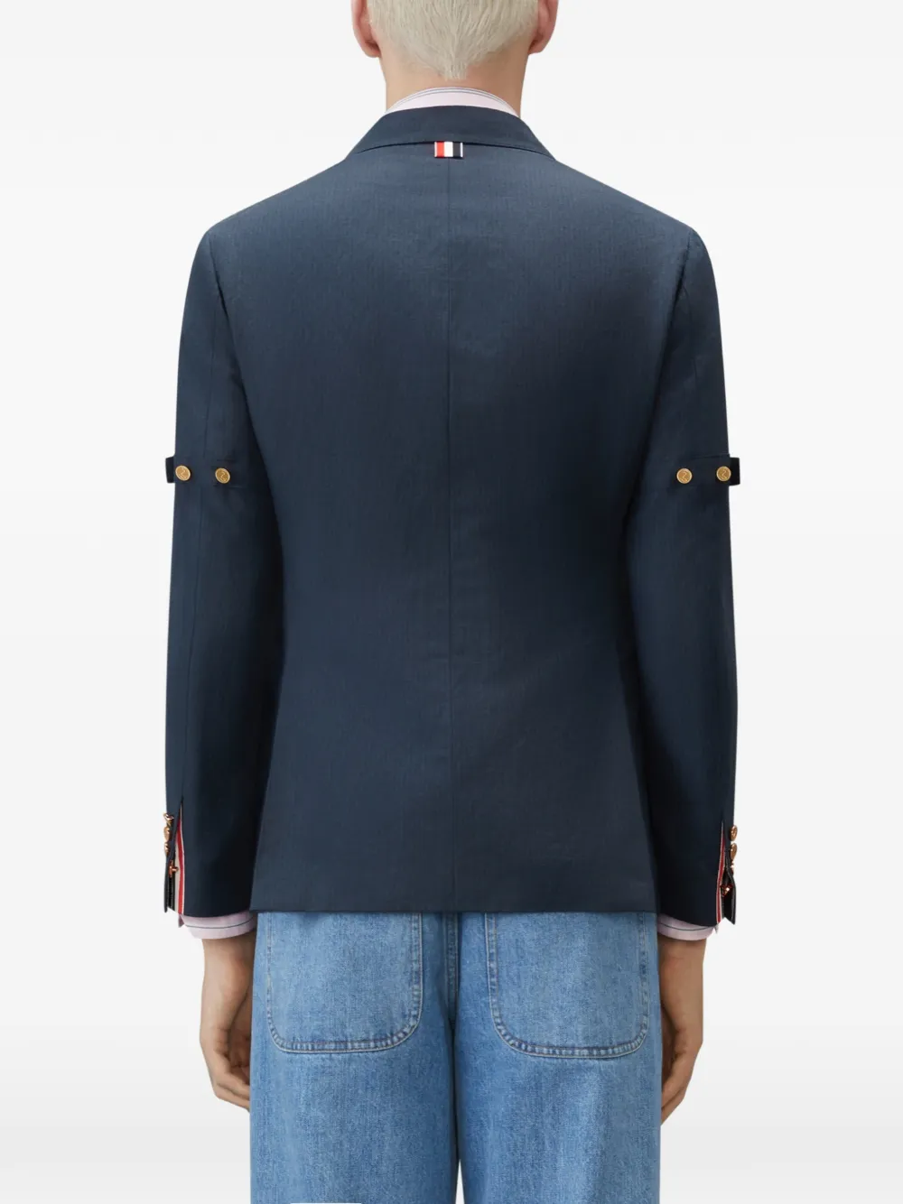Thom Browne University Stripe jack met dubbele rij knopen Blauw