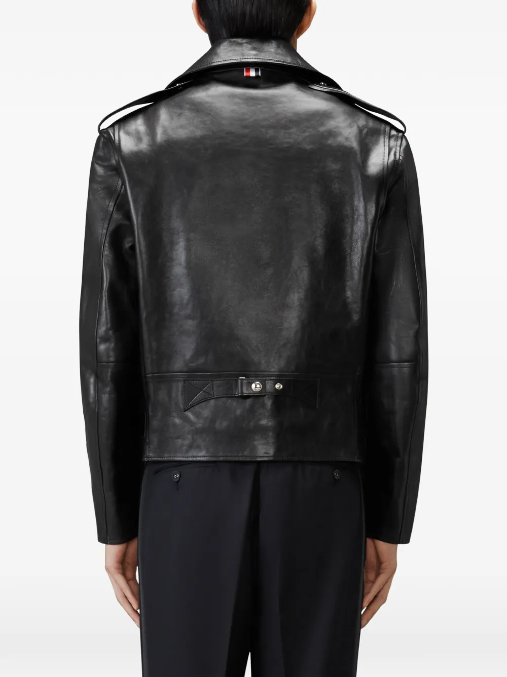 Thom Browne Leren bikerjack Zwart