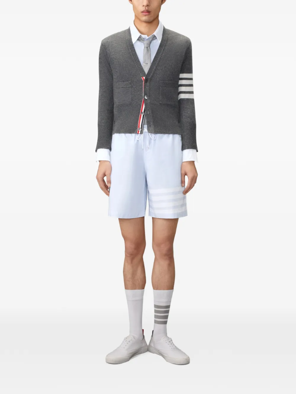 Thom Browne Oxford rugby shorts met vier strepen Blauw