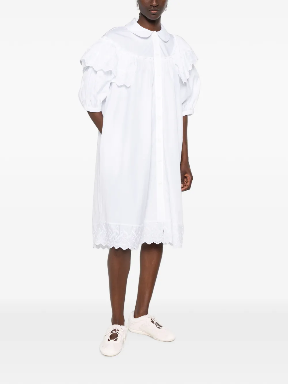 Simone Rocha ruffle-trimmed puff-sleeve shirt midi dress - Weiß
