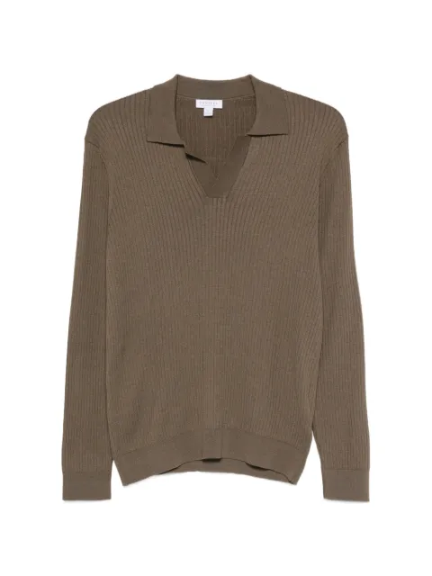 Sunspel ribbed-knit long-sleeve polo shirt