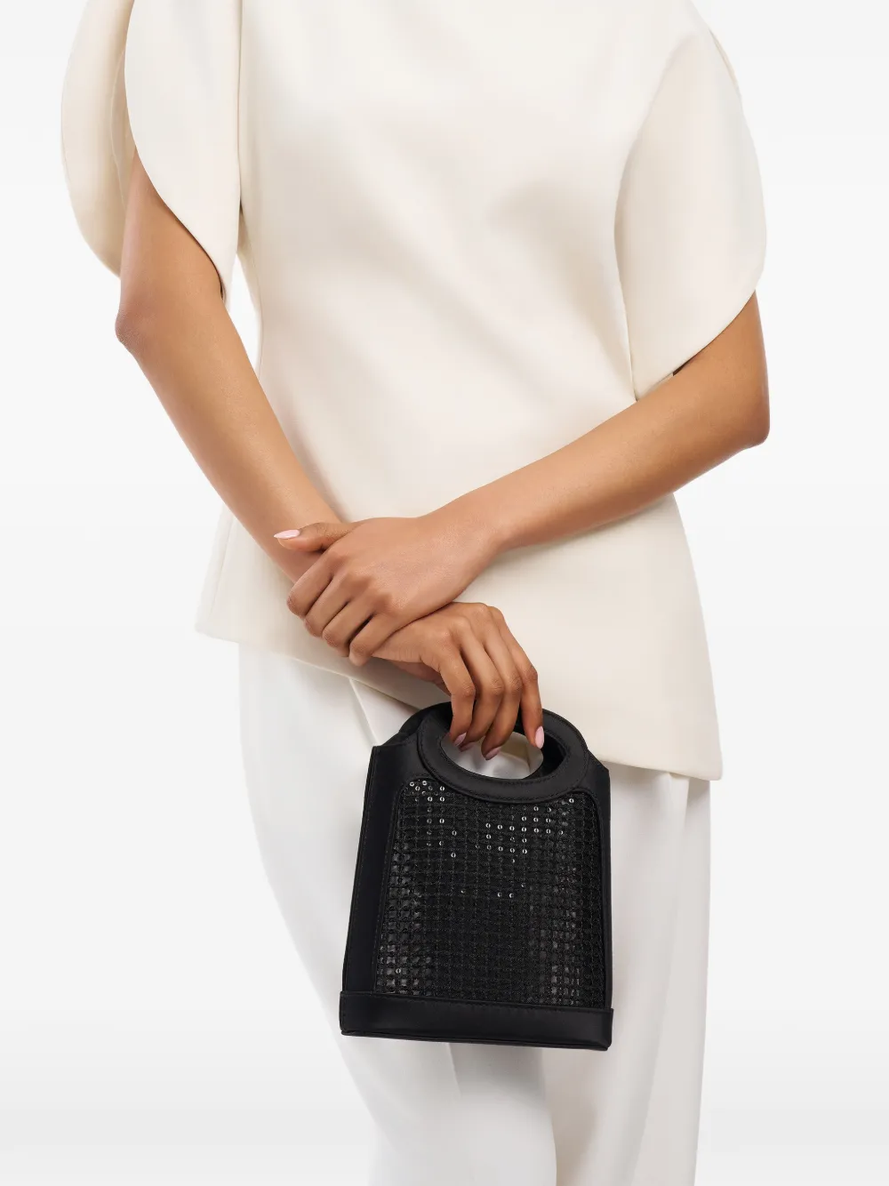Malone Souliers Aura mini-shopper met pailletten en mesh Zwart