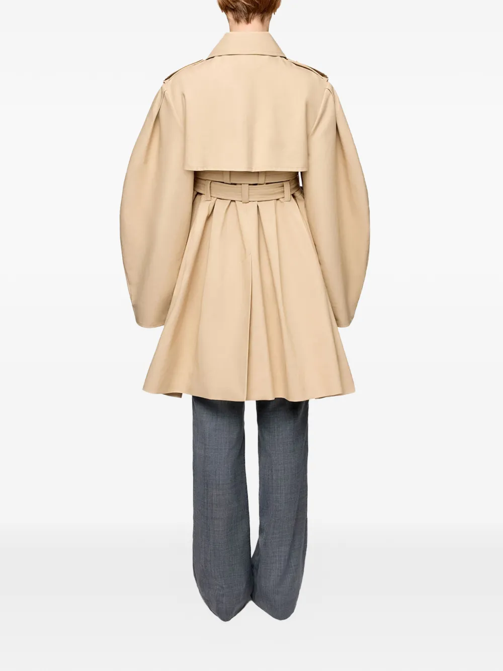 GANNI Trenchcoat met dubbele ceintuur en peplum taille Beige