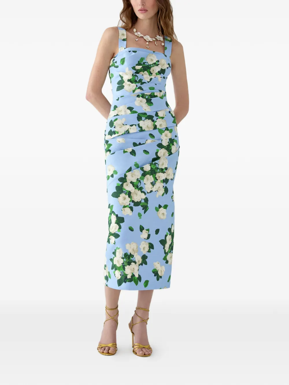 Carolina Herrera Midi-jurk met rozenprint Blauw
