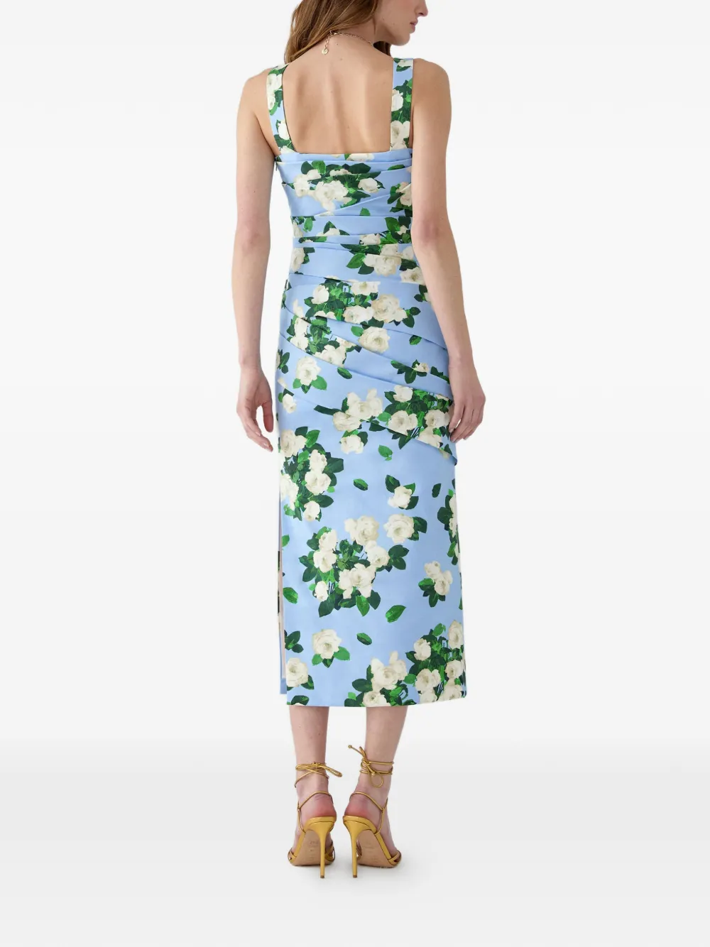 Carolina Herrera Midi-jurk met rozenprint Blauw