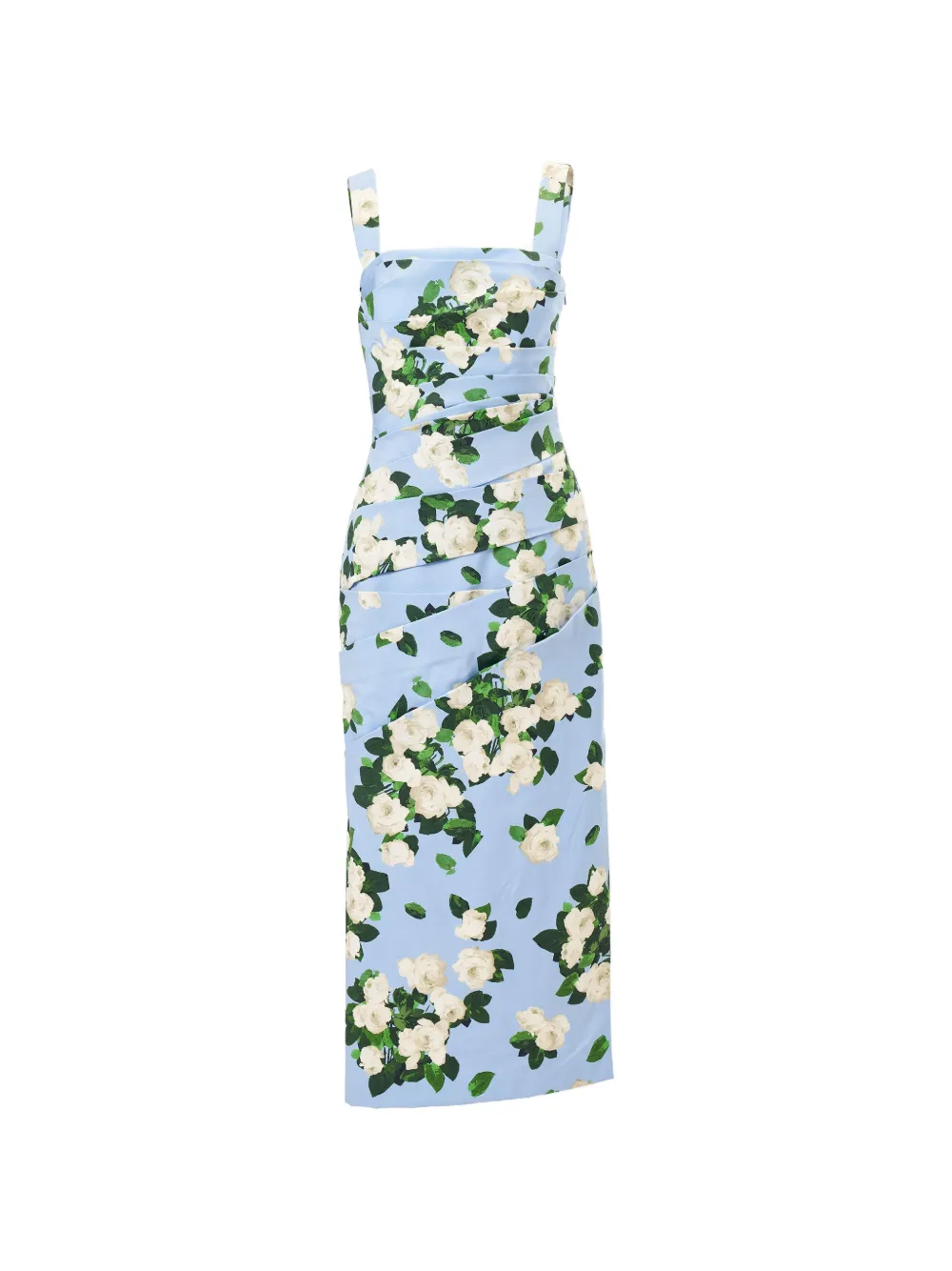 Carolina Herrera Abito midi drappeggiato con stampa rose - Blu