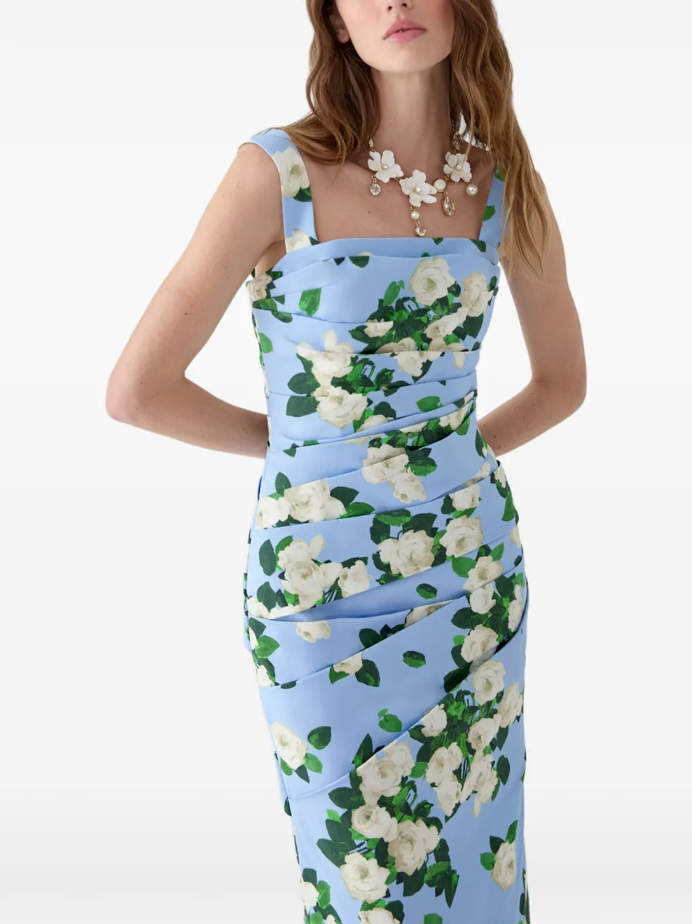 Carolina Herrera Midi-jurk met rozenprint Blauw