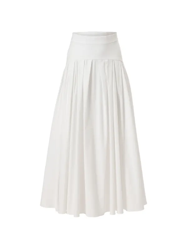 Carolina Herrera Drop Waist Pleated Midi Skirt in White