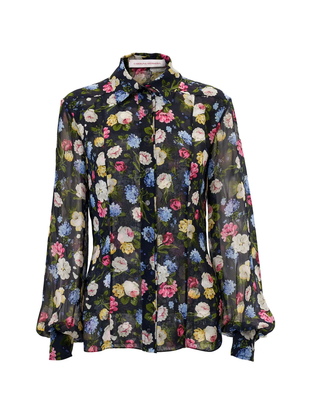 Carolina Herrera floral-print chiffon shirt - Blue