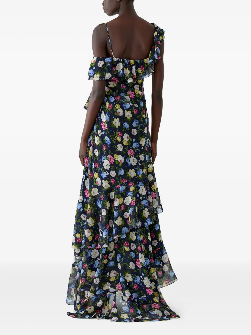 Carolina Herrera Asymmetrische jurk van gegolfde zijde met bloemenprint Blauw