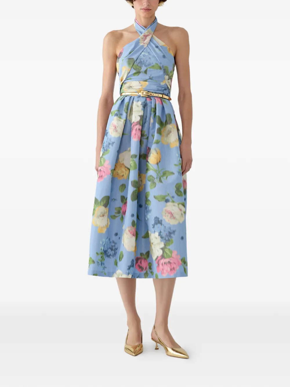 Carolina Herrera Halterjurk met bloemenprint Blauw