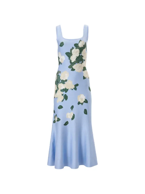 Carolina Herrera Floral Jacquard-knit Midi Dress in Blue