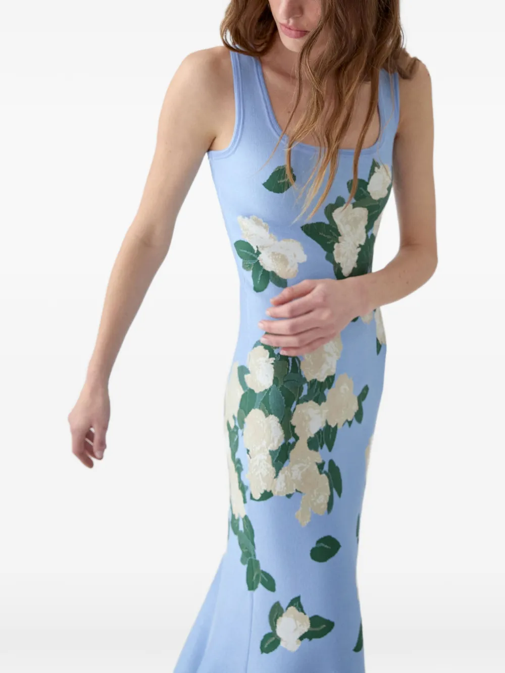 Carolina Herrera Gebreide midi-jurk met bloemen-jacquard Blauw