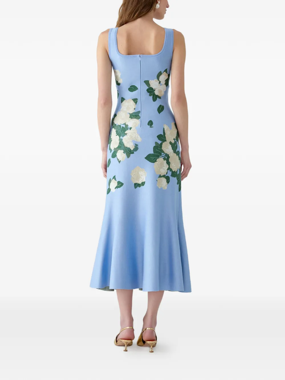 Carolina Herrera Gebreide midi-jurk met bloemen-jacquard Blauw