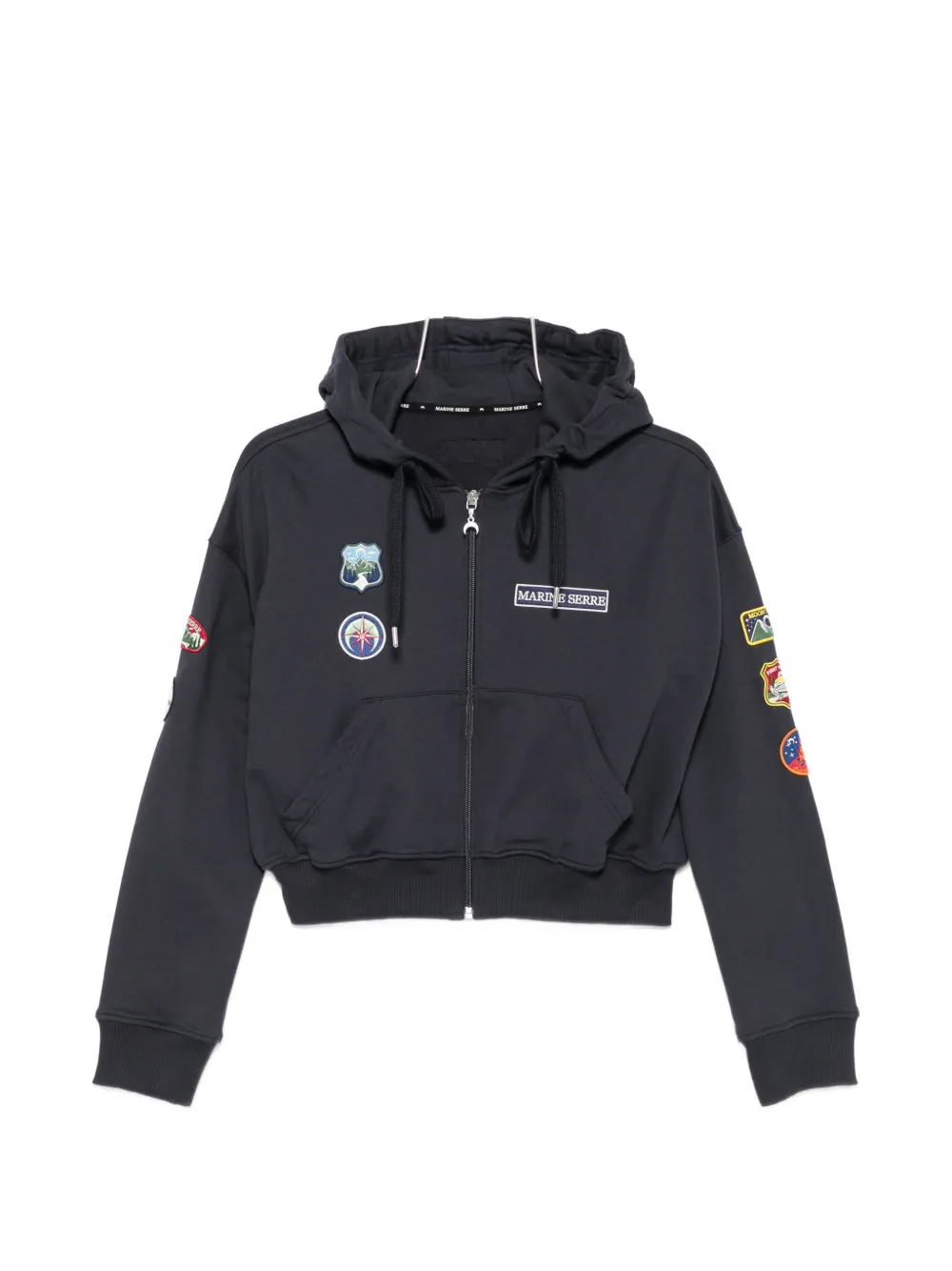 Marine Serre patch-detail zip-up hoodie - Blue
