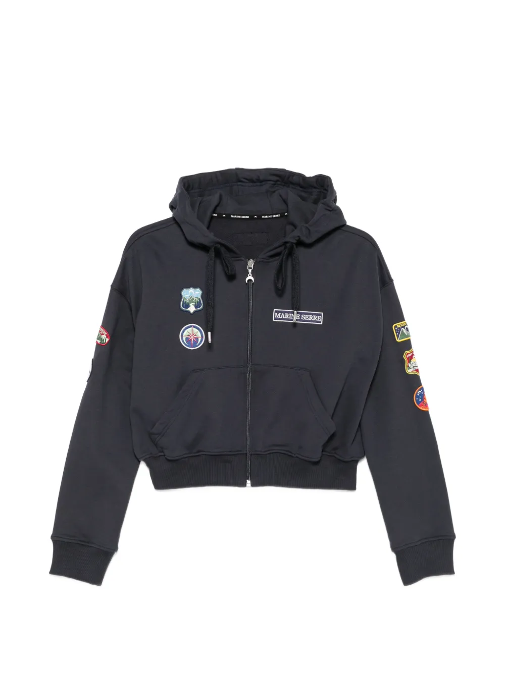 Marine Serre patch-detail zip-up hoodie - Blau
