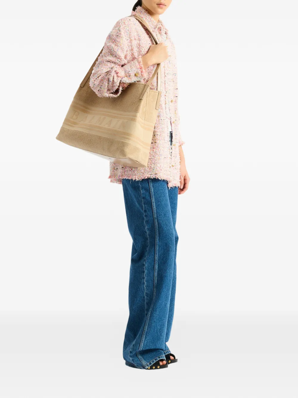 Balmain Medium Release shopper van katoenen bouclé Beige