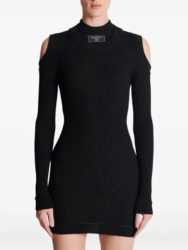 balmain black knit dress Balmain Button-embellished Open-back Brushed Knitted Midi Dress - Women - Black Dresses