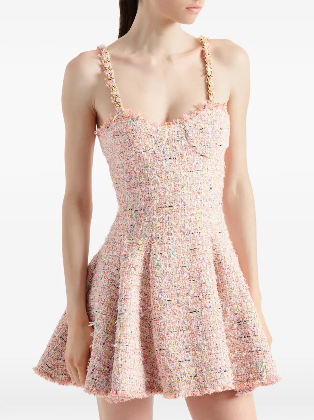 Balmain Flared tweed jurk Roze