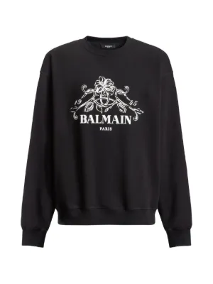 BALMAIN × emblem sweat shirt Balmain logo-embroidered Cotton Sweatshirt | Preto | FARFETCH BR