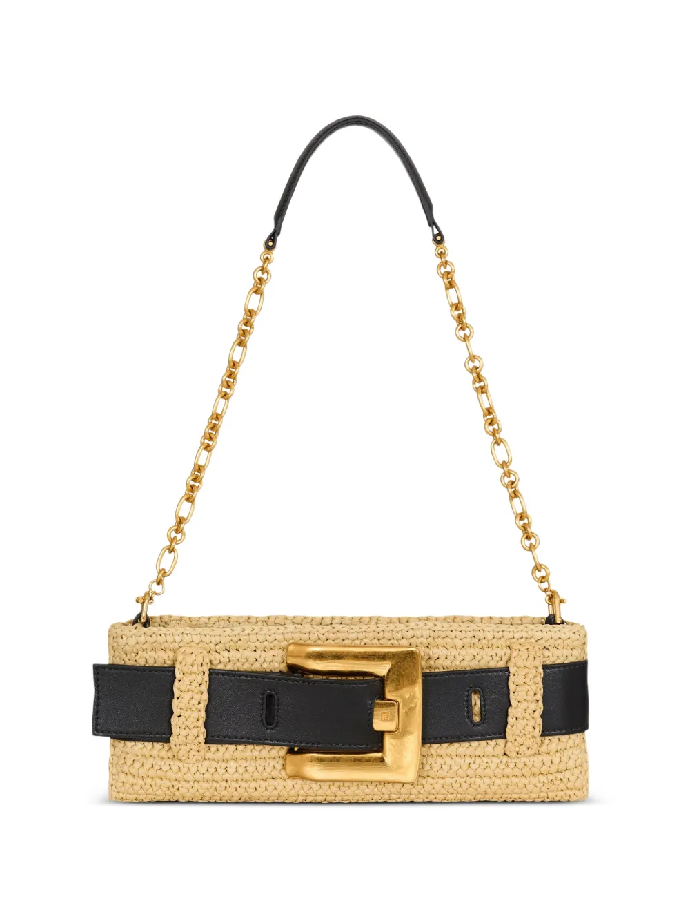 Balmain Anthem clutch bag in smooth leather and crochet - Toni neutri