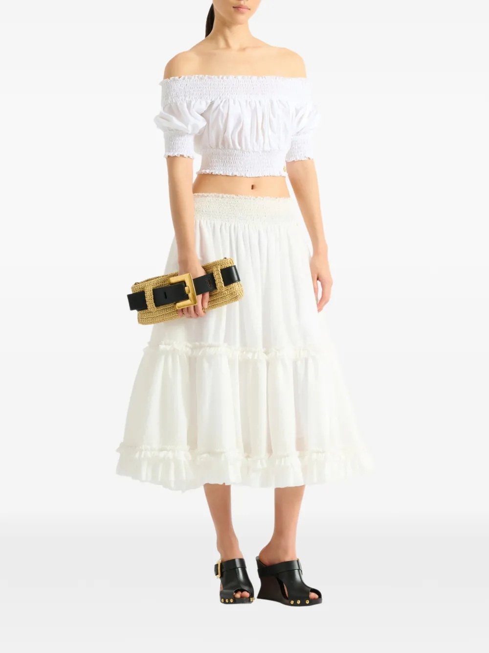 Balmain Anthem gehaakte clutch van glad leer Beige