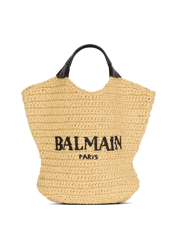 Balmain Mini Crochet Tote Bag in Neutrals