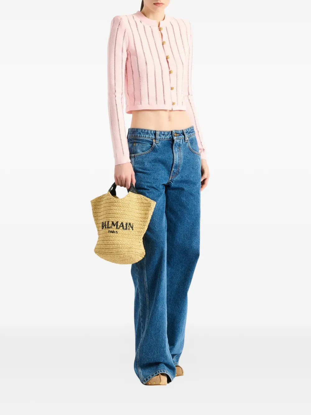 Balmain Fléchage cropped gebreid vest Roze