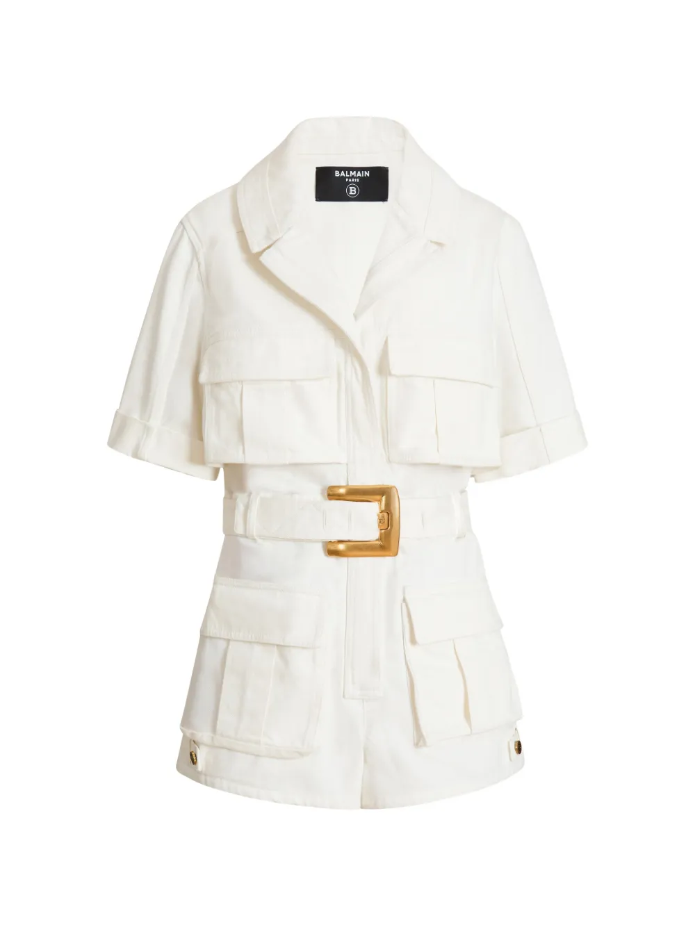 Balmain belted denim playsuit - Bianco