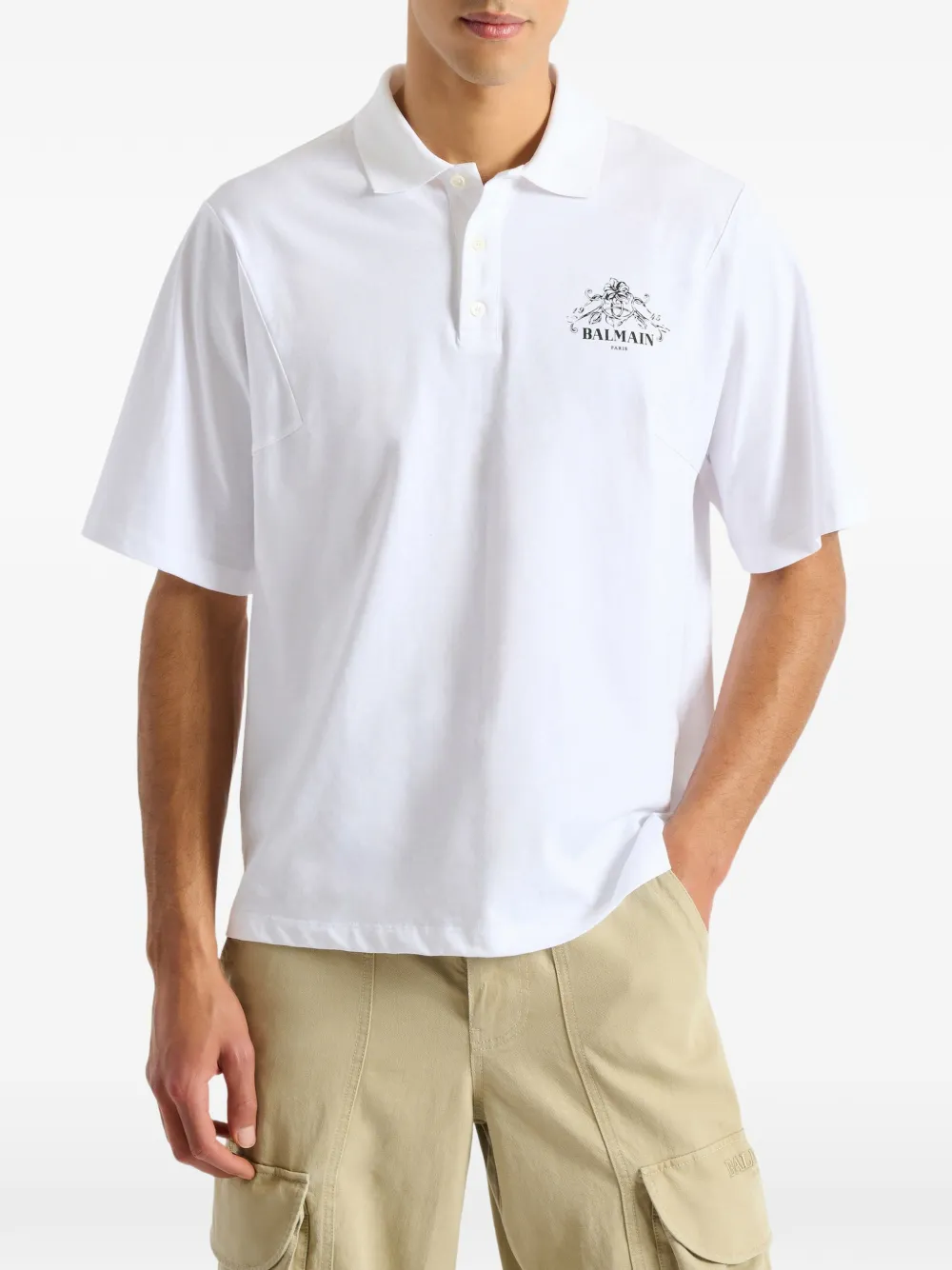 Balmain Poloshirt met Vine print Wit