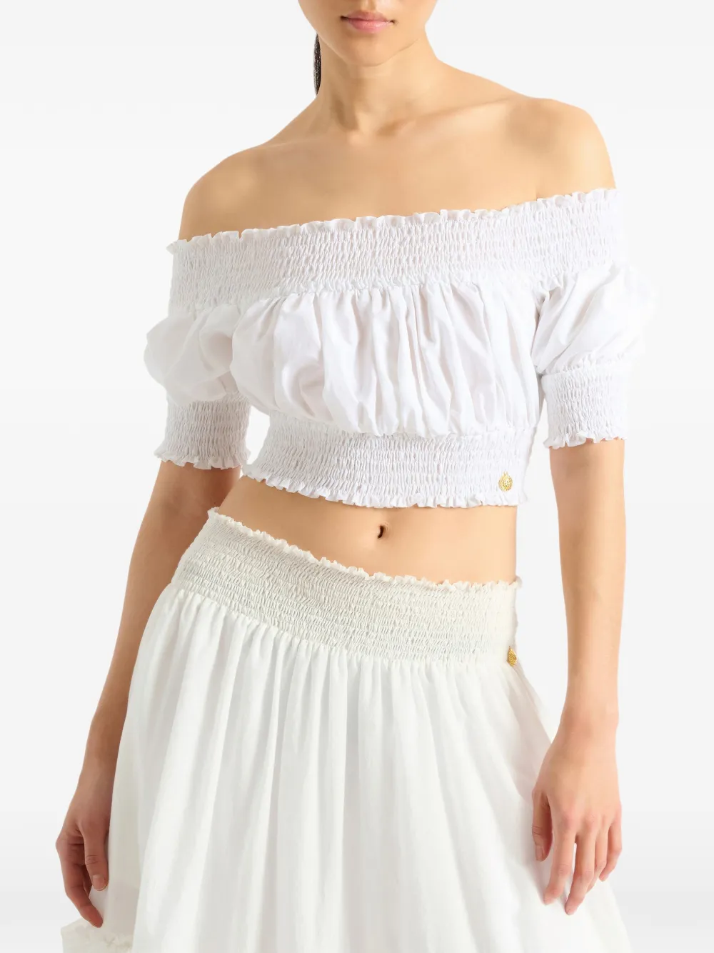 Balmain Poplin off-shoulder top Wit