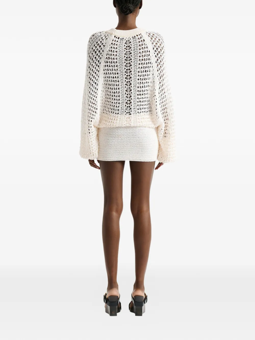 Balmain Gehaakte mini-jurk met kant Beige