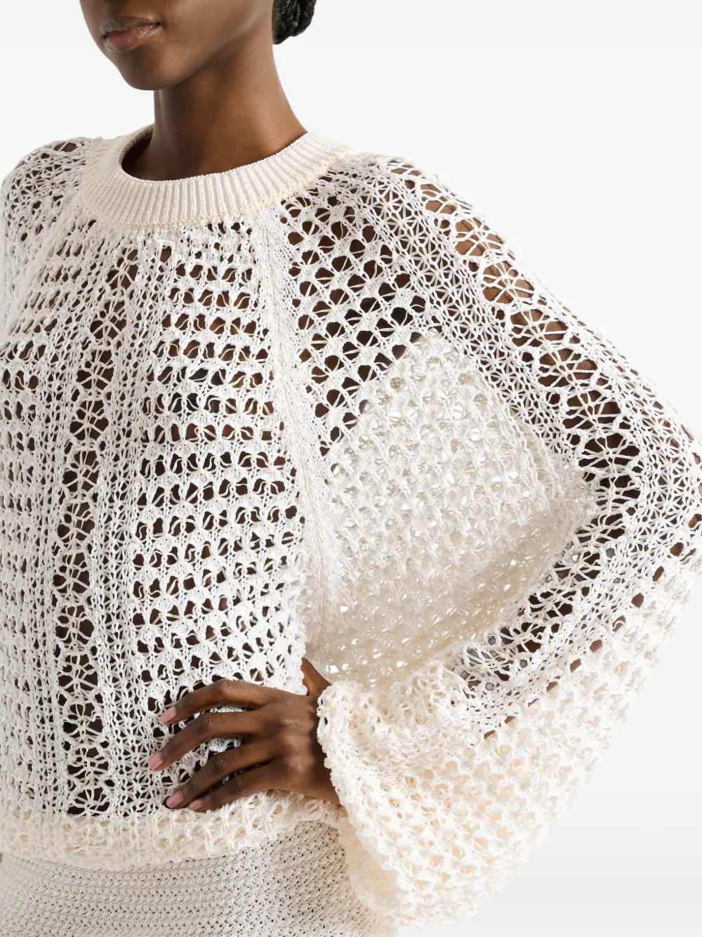 Balmain Gehaakte mini-jurk met kant Beige