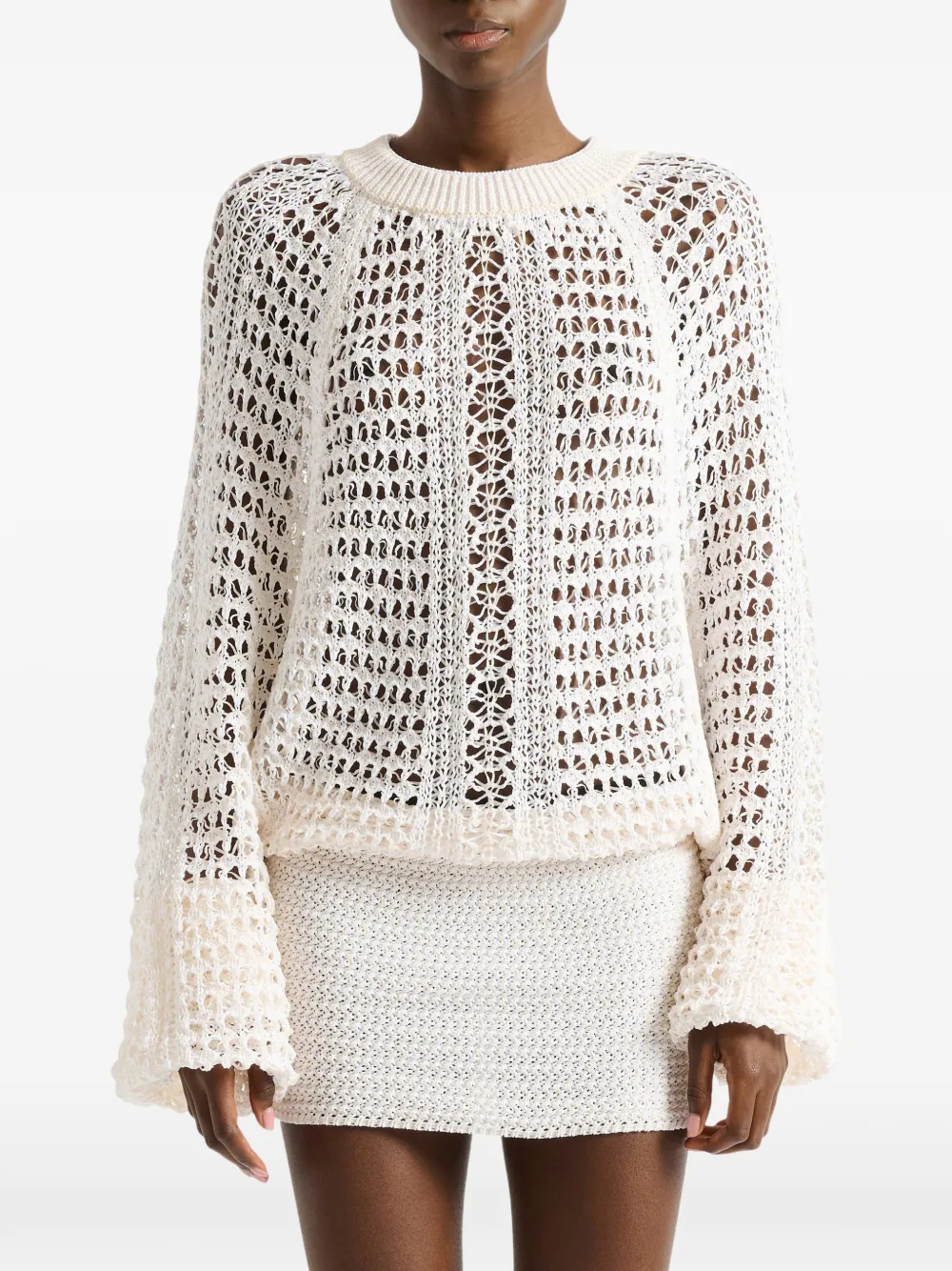 Balmain Gehaakte mini-jurk met kant Beige