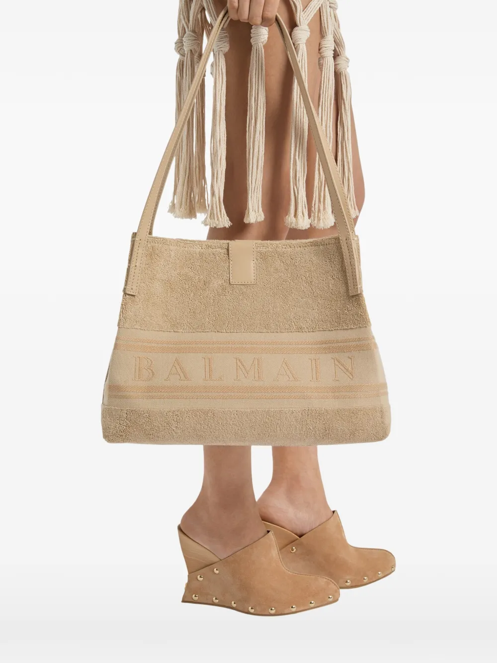 Balmain Release kleinekatoenen bouclé shopper Beige