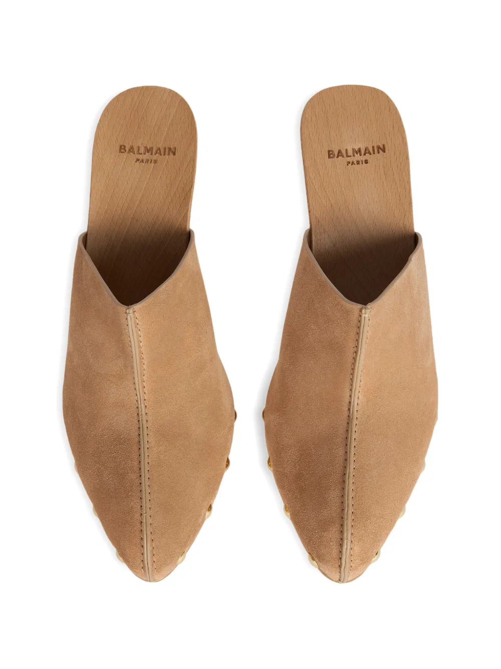 Balmain Houten en suède klompen met sleehak Beige