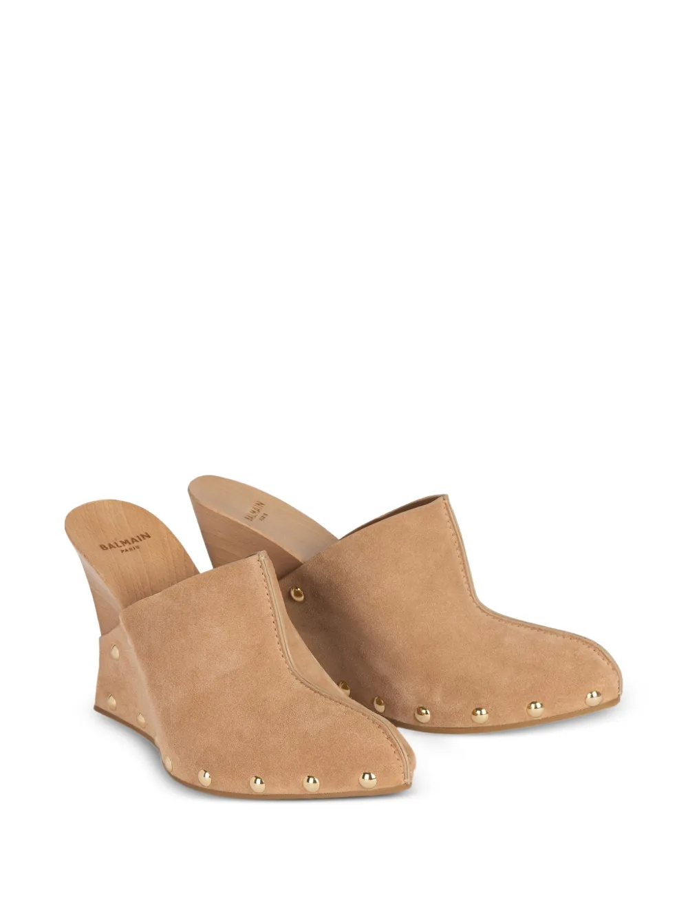 Balmain Houten en suède klompen met sleehak Beige