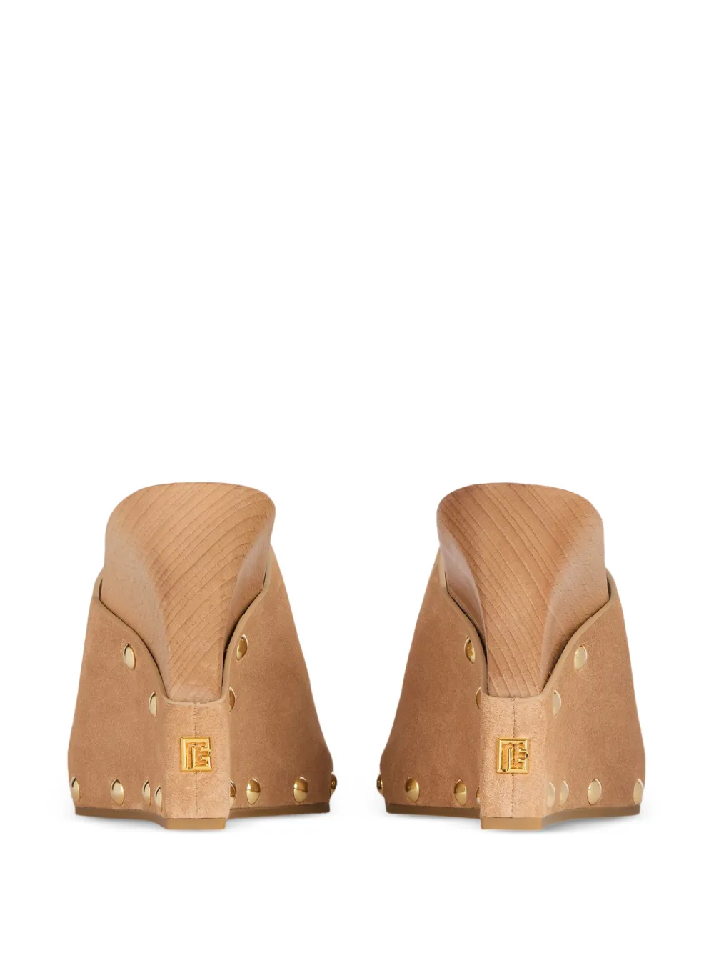 Balmain Houten en suède klompen met sleehak Beige