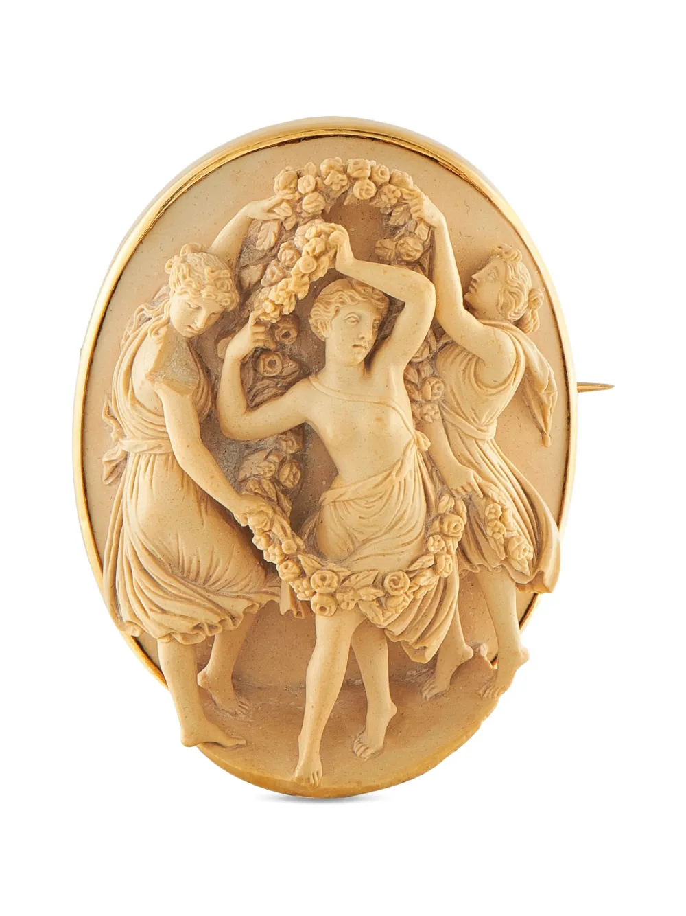 LB Exclusive Victorian Grand Tour lava stone cameo 18K yellow gold brooch - Oro