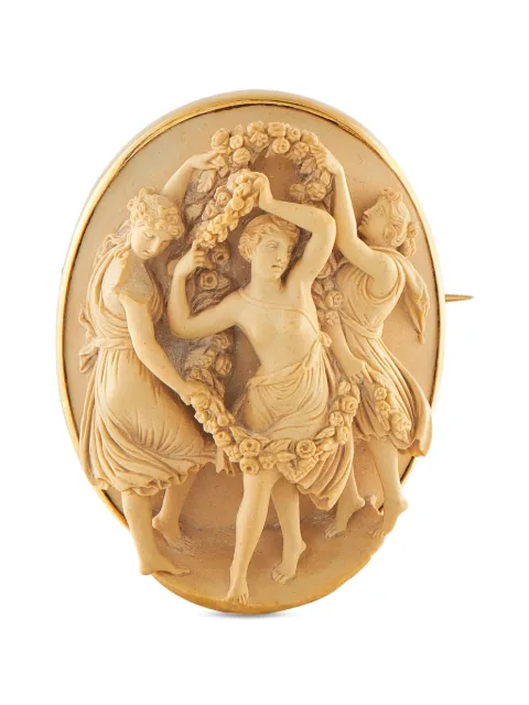 LB Exclusive Victorian Grand Tour lava stone cameo 18K yellow gold brooch