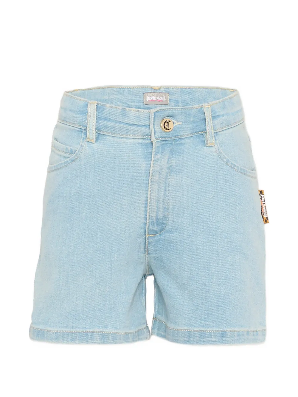 Just Cavalli Kids logo-patch denim shorts - Blau